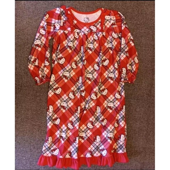 pajama Xs 4 To 5 Girl Hello Kitty sleep Gown Red Plaid Flannel Holiday sleepwear - Picture 1 of 5